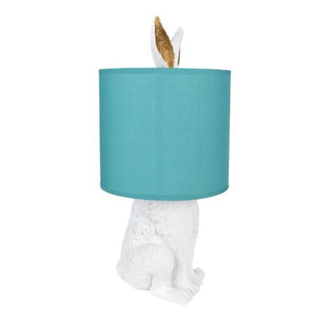 Clayre & Eef Tischlampe Kaninchen Ø 20x43 cm Weiß Grün Kunststoff Schreibtischlampe