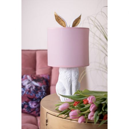 Clayre & Eef Tischlampe Kaninchen Ø 20x43 cm Weiß Rosa Kunststoff Schreibtischlampe
