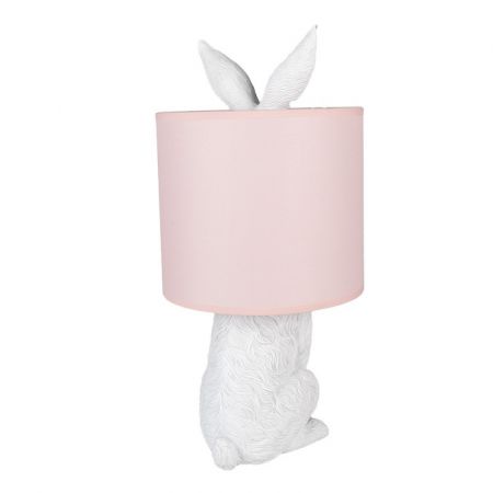 Clayre & Eef Tischlampe Kaninchen Ø 20x43 cm Weiß Rosa Kunststoff Schreibtischlampe