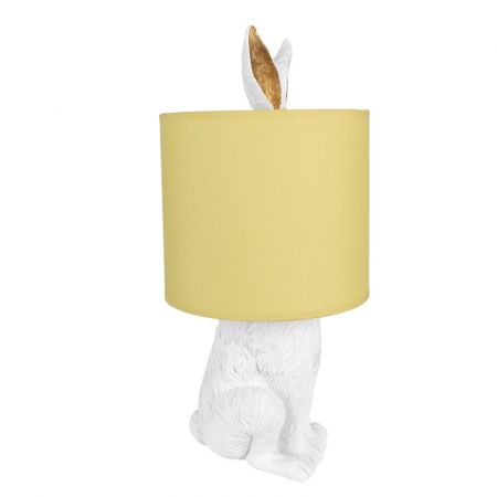 Clayre & Eef Tischlampe Kaninchen Ø 20x43 cm Weiß Gelb Kunststoff Schreibtischlampe