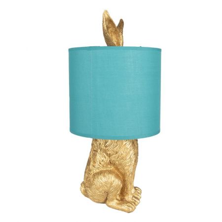 Clayre & Eef Tischlampe Kaninchen Ø 20x43 cm Goldfarbig Grün Kunststoff Schreibtischlampe