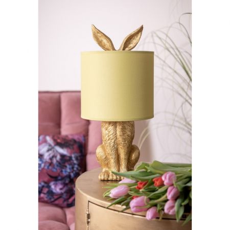 Clayre & Eef Tischlampe Kaninchen Ø 20x43 cm Goldfarbig Kunststoff Schreibtischlampe