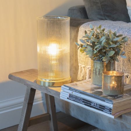 Clayre & Eef Nachttischlampe Ø 15x27 cm  Goldfarbig Glas Metall