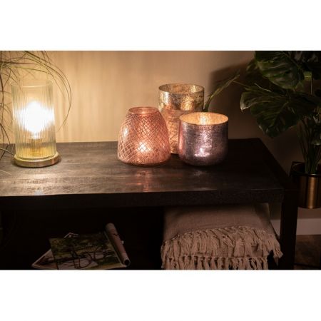 Clayre & Eef Nachttischlampe Ø 15x27 cm  Goldfarbig Glas Metall