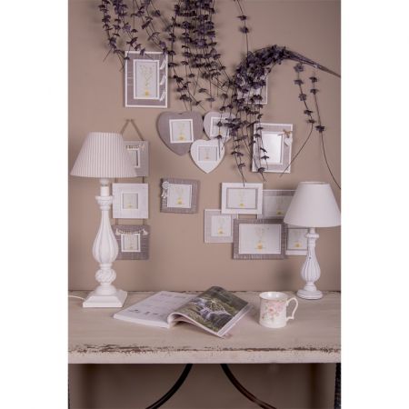 Clayre & Eef Lampenschirm Ø 23x15 cm Beige Weiß Baumwolle