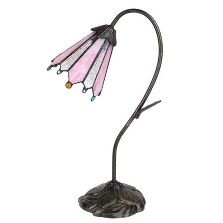 Clayre & Eef Tiffany Tischlampe 48 cm Braun Rosa Kunststoff Glas Schreibtischlampe Tiffany