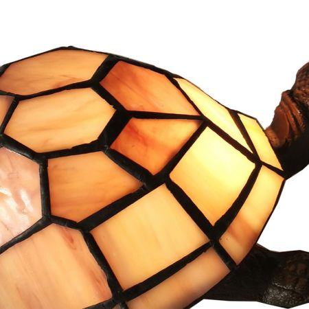Clayre & Eef Tiffany Tischlampe Schildkröte 23x14x8 cm  Beige Glas Tiffany Lampe