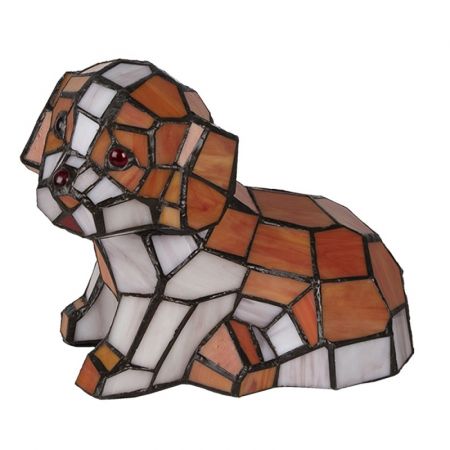 Clayre & Eef Tiffany Tischlampe Hund 25x17 cm Beige Glas Schreibtischlampe Tiffany