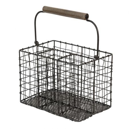 Clayre & Eef Besteckkasten 22x14x15 cm Schwarz Metall