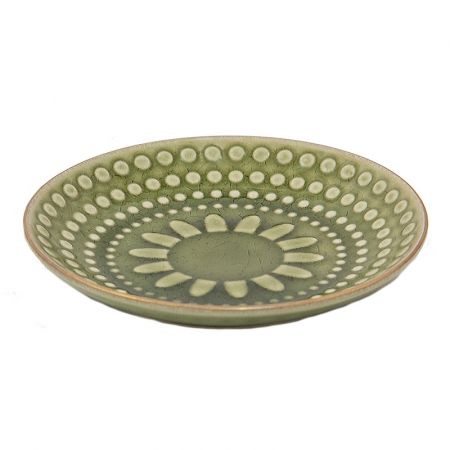 Clayre & Eef Geschirr Frühstuckteller Ø 13 cm Grün Keramik Rund Teller