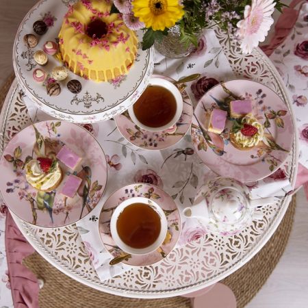 Clayre & Eef Geschirr Frühstuckteller Ø 21 cm Rosa Porzellan Vögel Teller