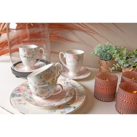 Clayre & Eef Geschirr Frühstuckteller Ø 20 cm Weiß Porzellan Blumen