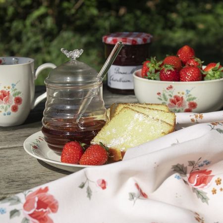 Clayre & Eef Teller Ø 20 cm Beige Rosa Keramik Rosen