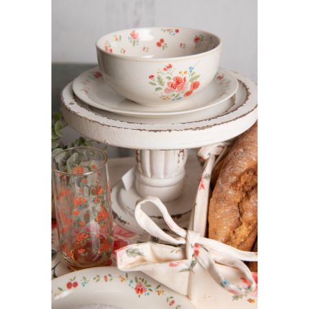 Clayre & Eef Teller Ø 20 cm Beige Rosa Keramik Rosen