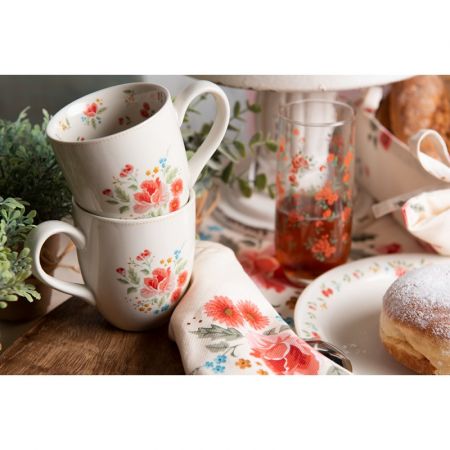 Clayre & Eef Teller Ø 20 cm Beige Rosa Keramik Rosen