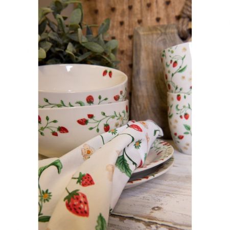 Clayre & Eef Geschirr Frühstuckteller Ø 20 cm Beige Rot Keramik Erdbeeren Rund