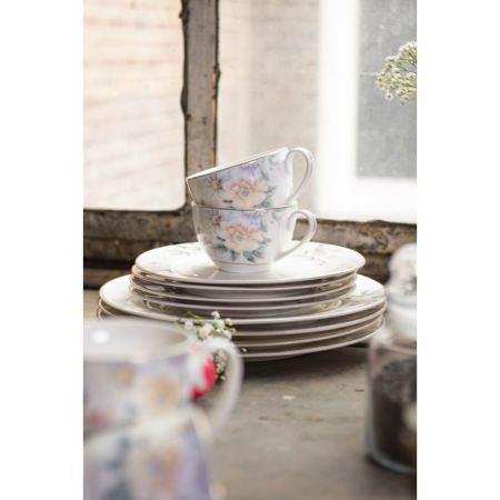 Clayre & Eef Geschirr Essteller Ø 26 cm Weiß Porzellan Blumen