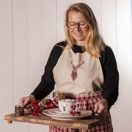 Clayre & Eef Servier Schale 500 ml Beige Braun Porzellan Hirsche Schüssel