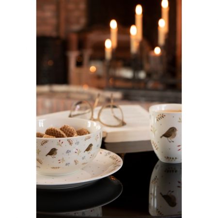 Clayre & Eef Suppenschüssel Ø 14 cm Beige Braun Keramik Vögel Rund Servier Schale Schüssel