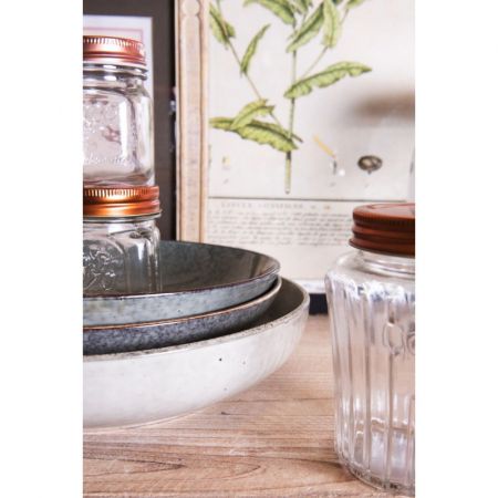 Clayre & Eef Suppenschüssel 500 ml Grau Keramik Rund Servier Schale Schüssel