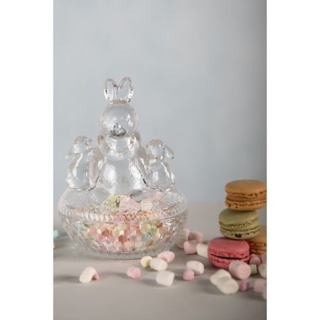 Clayre & Eef Bonboniere mit Deckel Kaninchen 12x9x17 cm Glas Oval Bonbonschale Bonbonniere