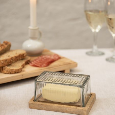 Clayre & Eef Butterglocke 17x11x9 cm Holz Glas