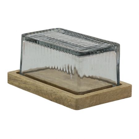 Clayre & Eef Butterglocke 17x11x9 cm Holz Glas