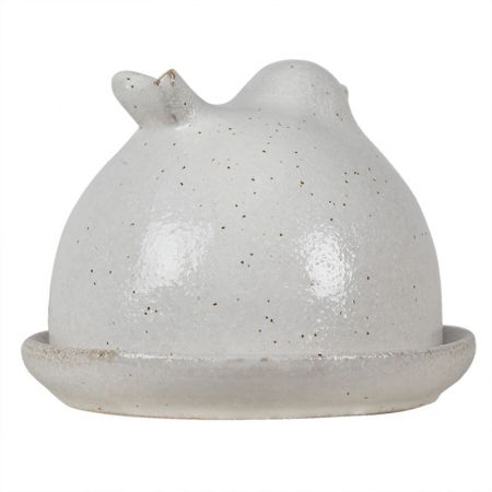 Clayre & Eef Butterglocke Ø 12x10 cm Weiß Porzellan Rund