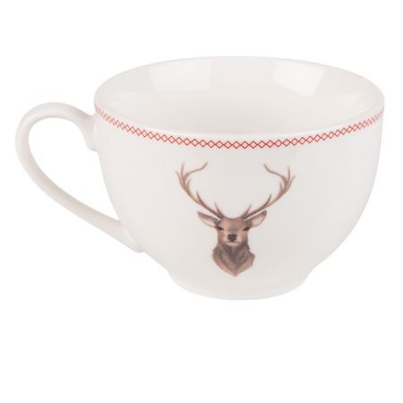 Clayre & Eef Tasse mit Unterteller 200 ml Beige Braun Porzellan Hirsche Kaffee