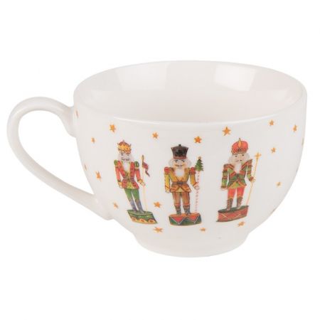 Clayre & Eef Kaffeetasse mit Unterteller 200 ml Beige Porzellan Nussknacker Tasse mit Unterteller Kaffee