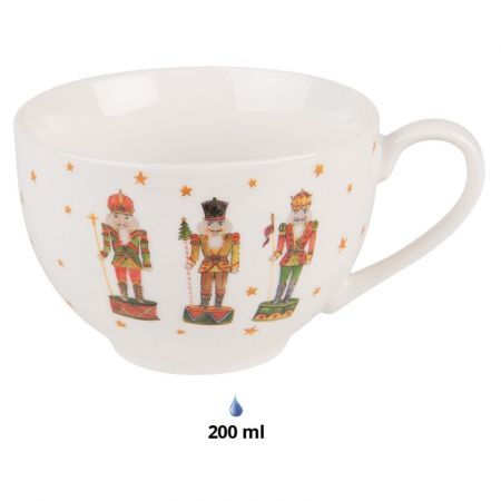 Clayre & Eef Kaffeetasse mit Unterteller 200 ml Beige Porzellan Nussknacker Tasse mit Unterteller Kaffee