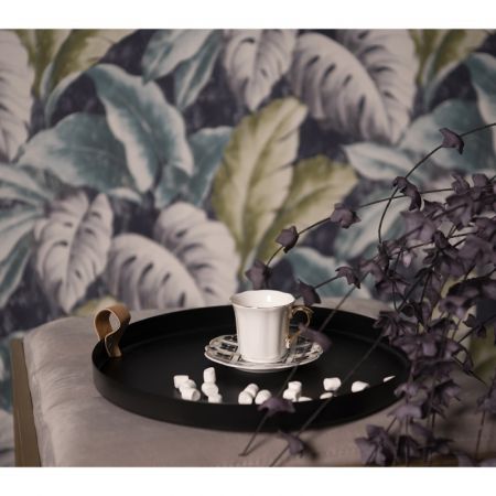 Clayre & Eef Kaffeetasse mit Unterteller 95 ml Weiß Schwarz Porzellan Tasse mit Unterteller Kaffee