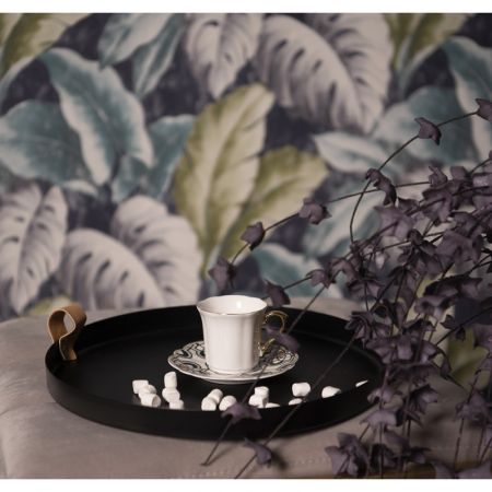 Clayre & Eef Kaffeetasse mit Unterteller 95 ml Weiß Schwarz Porzellan Tasse mit Unterteller Kaffee