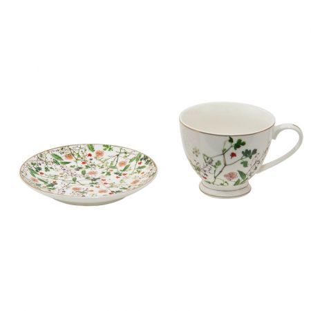 Clayre & Eef Kaffeetasse mit Unterteller 200 ml Grün Porzellan Tasse mit Unterteller Kaffee