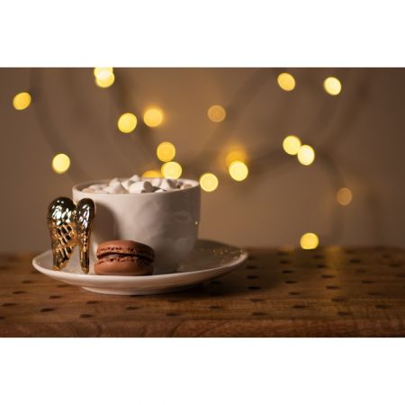 Clayre & Eef Kaffeetasse mit Unterteller 175 ml Weiß Keramik Flügel Tasse mit Unterteller Kaffee