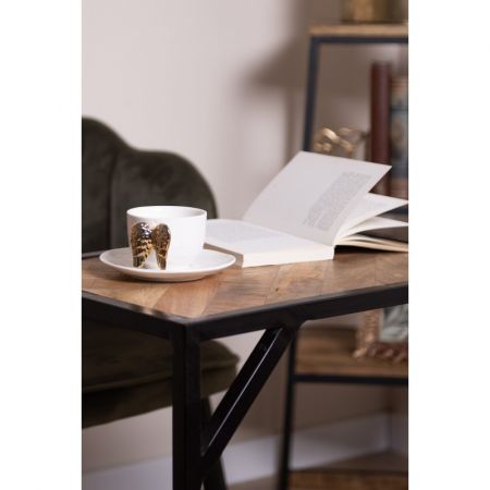 Clayre & Eef Kaffeetasse mit Unterteller 175 ml Weiß Keramik Flügel Tasse mit Unterteller Kaffee