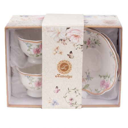 Clayre & Eef Tasse und Untertasse 2er Set 220 ml Weiß Rot Porzellan Tasse mit Unterteller Kaffee