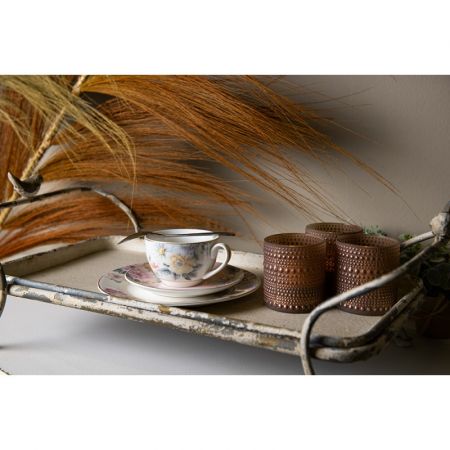 Clayre & Eef Kaffeetasse mit Unterteller 250 ml Weiß Porzellan Blumen Tasse mit Unterteller Kaffee