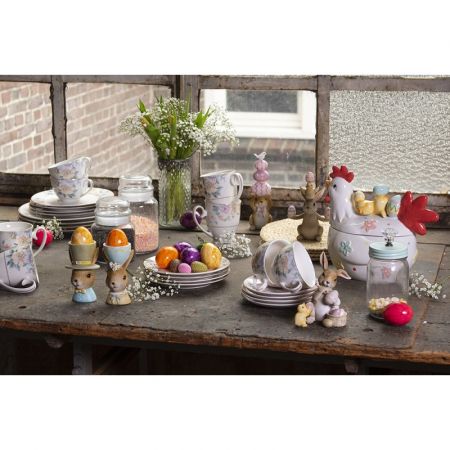 Clayre & Eef Kaffeetasse mit Unterteller 250 ml Weiß Porzellan Blumen Tasse mit Unterteller Kaffee