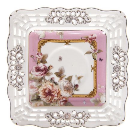 Clayre & Eef Tasse mit Unterteller 200 ml Mehrfarbig Porzellan Blumen Rund Kaffee