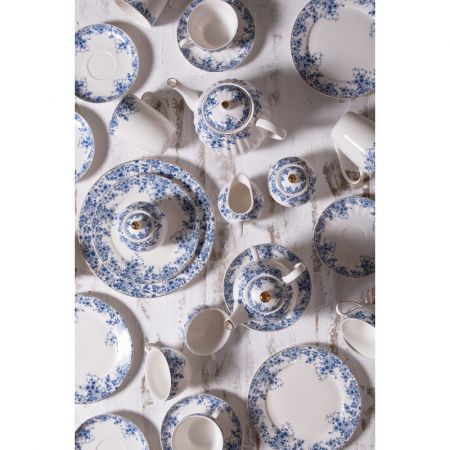 Clayre & Eef Milch und Zucker Set Blau Porzellan Blumen Milchkännchen