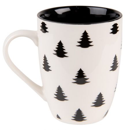 Clayre & Eef Becher 300 ml Beige Schwarz Porzellan Weihnachtsbaum Tasse Kaffeetasse