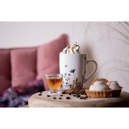 Clayre & Eef Tasse 300 ml Beige Schwarz Porzellan Blumen Kaffeetasse