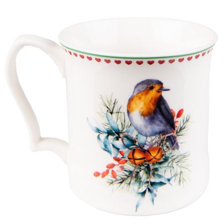 Clayre & Eef Becher 414 ml Weiß Porzellan Vögel Tasse Kaffeetasse