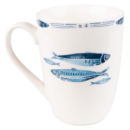 Clayre & Eef Becher 330 ml Weiß Blau Porzellan Fische Tasse Kaffeetasse