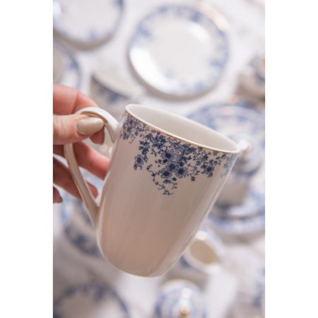 Clayre & Eef Becher 330 ml Blau Porzellan Blumen Tasse Kaffeetasse