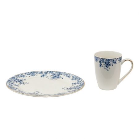 Clayre & Eef Becher 330 ml Blau Porzellan Blumen Tasse Kaffeetasse