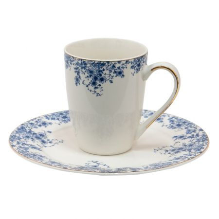 Clayre & Eef Becher 330 ml Blau Porzellan Blumen Tasse Kaffeetasse
