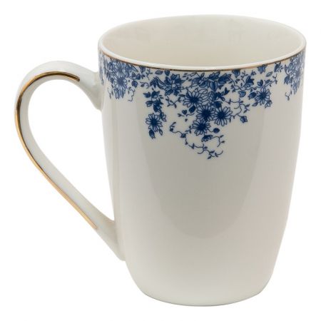 Clayre & Eef Becher 330 ml Blau Porzellan Blumen Tasse Kaffeetasse