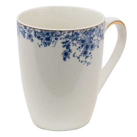 Clayre & Eef Becher 330 ml Blau Porzellan Blumen Tasse Kaffeetasse